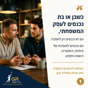 אב ובנו בשיחה על כניסת דור ההמשך בעסק לעסק המשפחתי